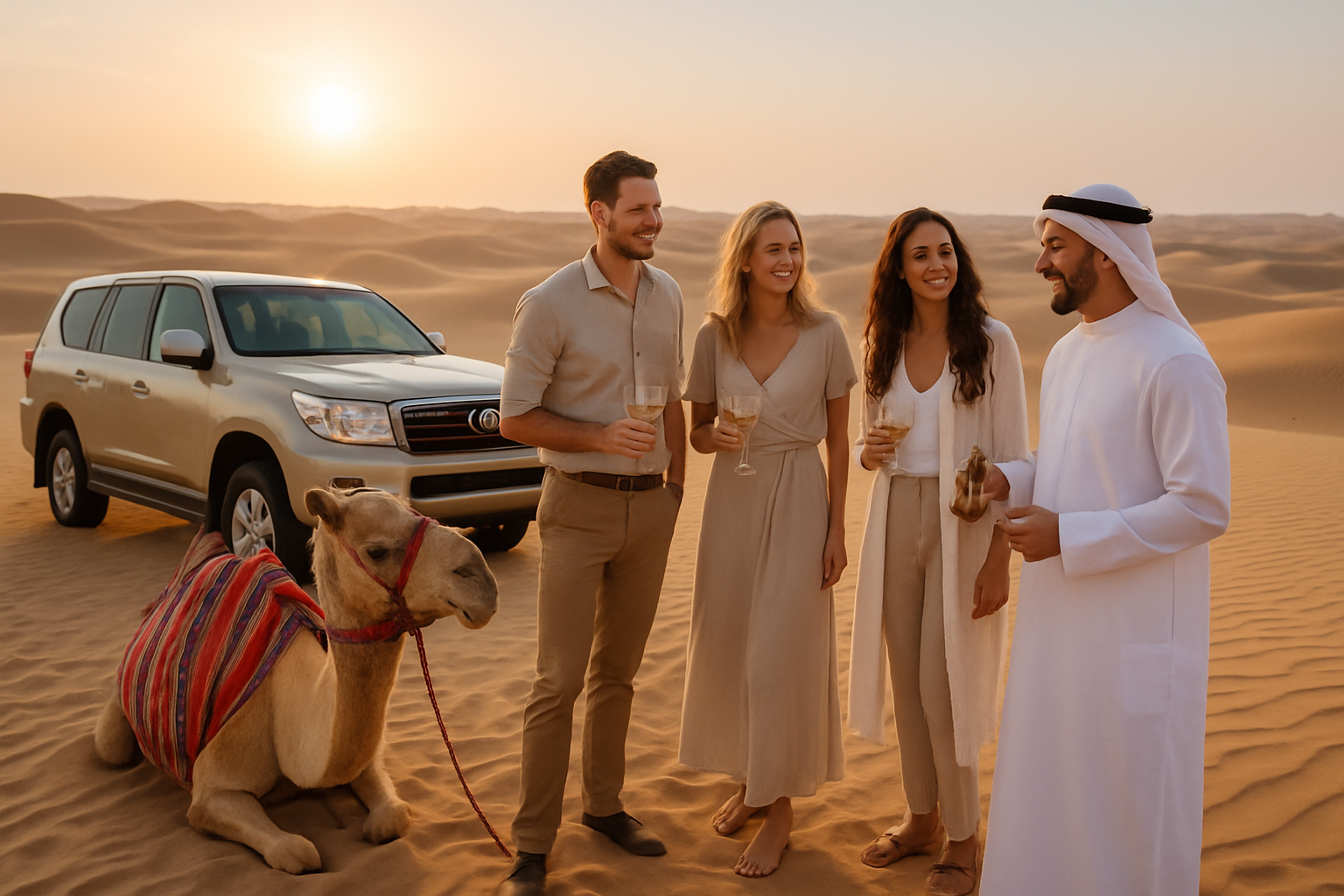 Travel Discovery guests enjoying a luxury desert safari experience